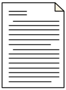 Cartoon drawing of a white piece of paper with multiple lines to look like writing.