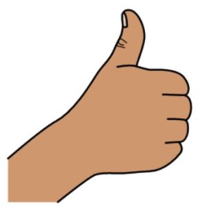 Close-up cartoon drawing of someone giving a ‘thumbs up’.
