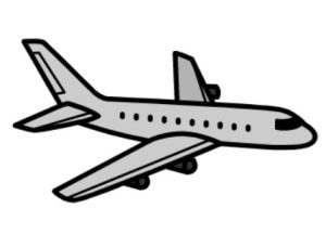 Cartoon drawing of a grey airplane.