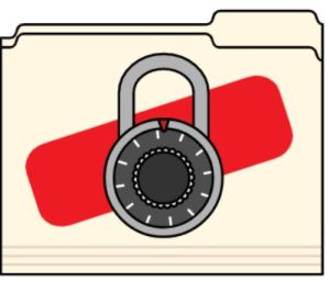 Cartoon drawing of a paper folder with a lock on top of it.