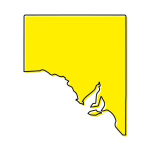 Cartoon drawing of an outline of South Australia. It is filled in with the colour yellow.