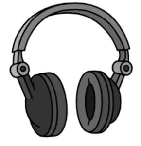 Cartoon drawing of grey headphones.