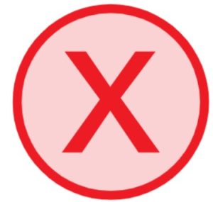 A red cross with a red circle around it.