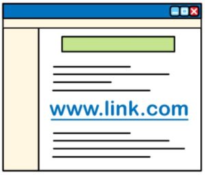 Cartoon drawing of a website with a link on it.