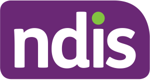 NDIS logo. The word ‘NDIS’ is spelt in bold, white lowercase letters. The word is in a purple rectangle with the edges cornered off.